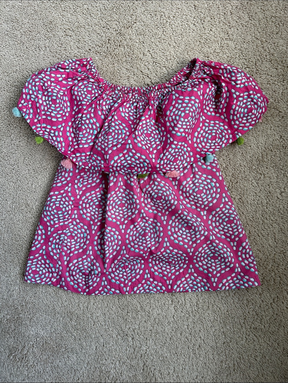 Hatley Girls Pink Off-Shoulder Dot Print Top with Pom Trim, 6